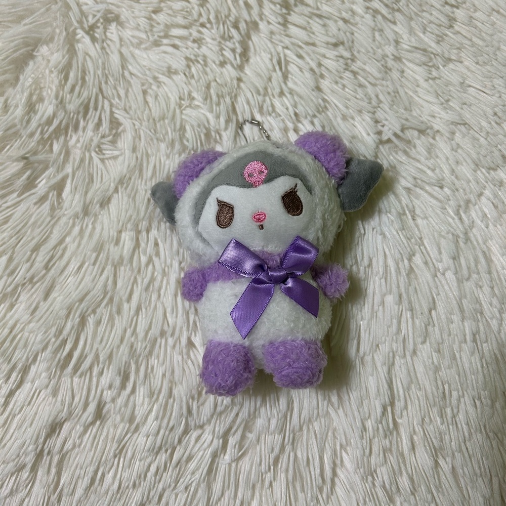 Kuromi Sanrio Plush Bag Charm Keychain Purple Kawaii Cute Coquette Goth